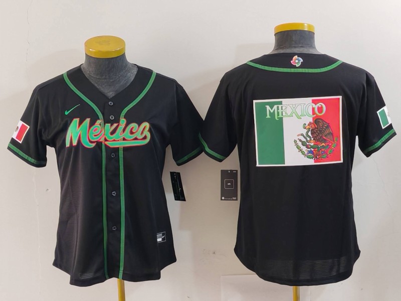 Youth Black Mexico Baseball Team Big Logo 2023 World Baseball Classic Stitched Jersey